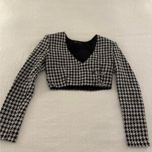 Zara Black and White Houndstooth Crop Top